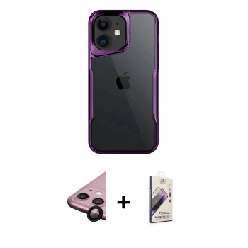 MARSİLYAN™- iPhone 11 Kılıf Akış Çizgi Koleksiyonu - Siyah Bilvis 3D Mat Cam Ekran Koruyucu + Raze Metal Kamera Lens - SH