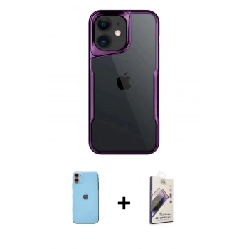 MARSİLYAN™- iPhone 11 Kılıf Akış Çizgi Koleksiyonu - Siyah Bilvis 3D Mat Cam Ekran Koruyucu + Neon Fosforlu Kamera Lens - TU