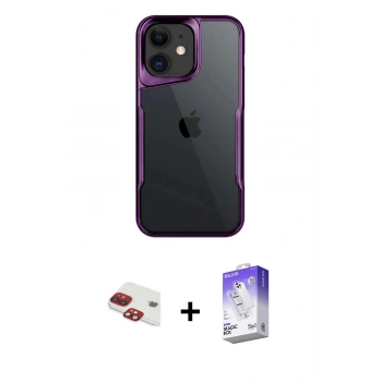 MARSİLYAN™- iPhone 11 Kılıf Akış Çizgi Koleksiyonu - Siyah Bilvis 5in1 3D Magic Cam Ekran Koruyucu + Pers Alüminyum Kamera Lens - KI