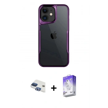 MARSİLYAN™- iPhone 11 Kılıf Akış Çizgi Koleksiyonu - Siyah Bilvis 5in1 3D Magic Cam Ekran Koruyucu + Pers Alüminyum Kamera Lens - LT