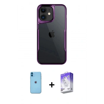 MARSİLYAN™- iPhone 11 Kılıf Akış Çizgi Koleksiyonu - Siyah Bilvis 5in1 3D Magic Cam Ekran Koruyucu + Neon Fosforlu Kamera Lens - MI