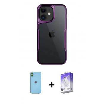 MARSİLYAN™- iPhone 11 Kılıf Akış Çizgi Koleksiyonu - Siyah Bilvis 5in1 3D Magic Cam Ekran Koruyucu + Neon Fosforlu Kamera Lens - YL