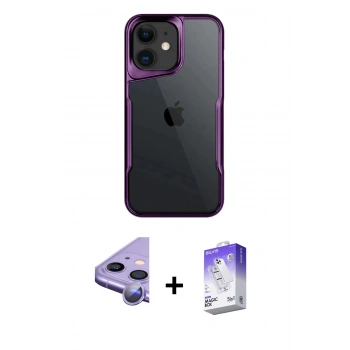 MARSİLYAN™- iPhone 11 Kılıf Akış Çizgi Koleksiyonu - Siyah Bilvis 5in1 3D Magic Cam Ekran Koruyucu + Raze Metal Kamera Lens - MR