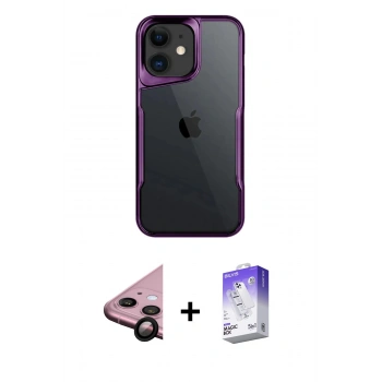 MARSİLYAN™- iPhone 11 Kılıf Akış Çizgi Koleksiyonu - Siyah Bilvis 5in1 3D Magic Cam Ekran Koruyucu + Raze Metal Kamera Lens - SH