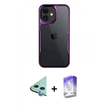 MARSİLYAN™- iPhone 11 Kılıf Akış Çizgi Koleksiyonu - Siyah Bilvis 5in1 3D Magic Cam Ekran Koruyucu + Raze Metal Kamera Lens - MI