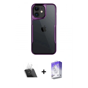 MARSİLYAN™- iPhone 11 Kılıf Akış Çizgi Koleksiyonu - Siyah Bilvis 5in1 3D Magic Cam Ekran Koruyucu + Kamera Lens Koruma Cam - SF