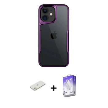 MARSİLYAN™- iPhone 11 Kılıf Akış Çizgi Koleksiyonu - Siyah Bilvis 5in1 3D Magic Cam Ekran Koruyucu + Renkli Kamera Lens Koruma Cam - TU