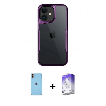 MARSİLYAN™- iPhone 11 Kılıf Akış Çizgi Koleksiyonu - Siyah Bilvis 5in1 3D Magic Cam Ekran Koruyucu + Neon Fosforlu Kamera Lens - TU