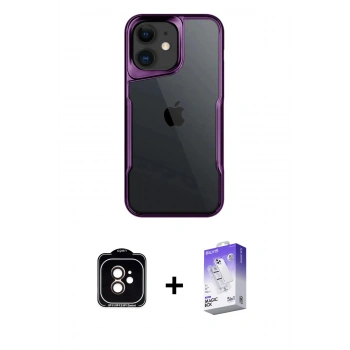 MARSİLYAN™- iPhone 11 Kılıf Akış Çizgi Koleksiyonu - Siyah Bilvis 5in1 3D Magic Cam Ekran Koruyucu + PVD Metal Kamera Lens - TU