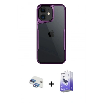 MARSİLYAN™- iPhone 11 Kılıf Akış Çizgi Koleksiyonu - Siyah Bilvis 5in1 5D Magic Hayalet Cam Ekran Koruyucu + Pers Alüminyum Kamera Lens - GI