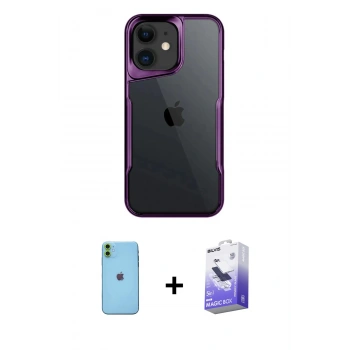 MARSİLYAN™- iPhone 11 Kılıf Akış Çizgi Koleksiyonu - Siyah Bilvis 5in1 5D Magic Hayalet Cam Ekran Koruyucu + Neon Fosforlu Kamera Lens - YL