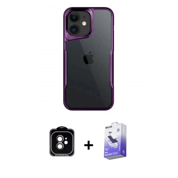 MARSİLYAN™- iPhone 11 Kılıf Akış Çizgi Koleksiyonu - Siyah Bilvis 5in1 5D Magic Hayalet Cam Ekran Koruyucu + PVD Metal Kamera Lens - TU
