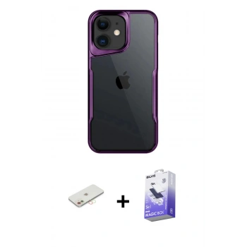MARSİLYAN™- iPhone 11 Kılıf Akış Çizgi Koleksiyonu - Siyah Bilvis 5in1 5D Magic Hayalet Cam Ekran Koruyucu + Renkli Kamera Lens Koruma Cam - YL