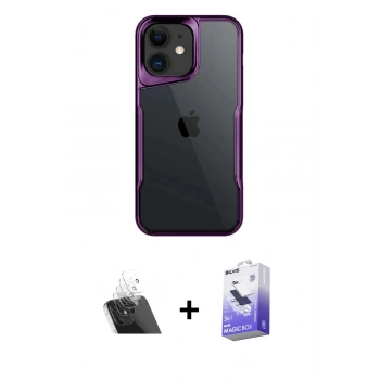 MARSİLYAN™- iPhone 11 Kılıf Akış Çizgi Koleksiyonu - Siyah Bilvis 5in1 5D Magic Hayalet Cam Ekran Koruyucu + Kamera Lens Koruma Cam - SF