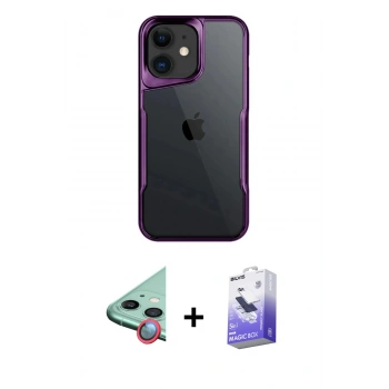 MARSİLYAN™- iPhone 11 Kılıf Akış Çizgi Koleksiyonu - Siyah Bilvis 5in1 5D Magic Hayalet Cam Ekran Koruyucu + Raze Metal Kamera Lens - KI