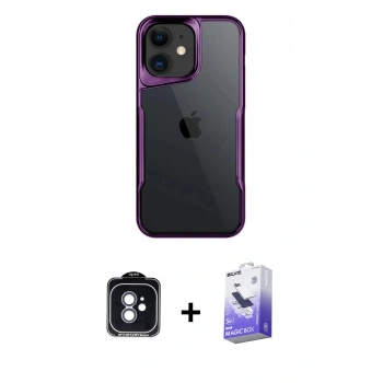 MARSİLYAN™- iPhone 11 Kılıf Akış Çizgi Koleksiyonu - Siyah Bilvis 5in1 5D Magic Hayalet Cam Ekran Koruyucu + PVD Metal Kamera Lens - MI