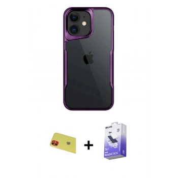 MARSİLYAN™- iPhone 11 Kılıf Akış Çizgi Koleksiyonu - Siyah Bilvis 5in1 5D Magic Hayalet Cam Ekran Koruyucu + Rainbow Kamera Lens Koruma Cam - KI