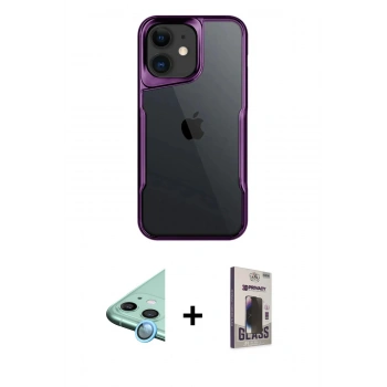 MARSİLYAN™- iPhone 11 Kılıf Akış Çizgi Koleksiyonu - Siyah Bilvis Hayalet Cam Ekran Koruyucu + Raze Metal Kamera Lens - MI