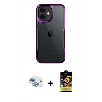 MARSİLYAN™- iPhone 11 Kılıf Akış Çizgi Koleksiyonu - Siyah Buffer Cam Ekran Koruyucu + Pers Alüminyum Kamera Lens - GI