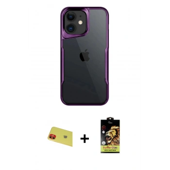 MARSİLYAN™- iPhone 11 Kılıf Akış Çizgi Koleksiyonu - Siyah Buffer Cam Ekran Koruyucu + Rainbow Kamera Lens Koruma Cam - KI