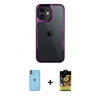 MARSİLYAN™- iPhone 11 Kılıf Akış Çizgi Koleksiyonu - Siyah Buffer Cam Ekran Koruyucu + Neon Fosforlu Kamera Lens - TU