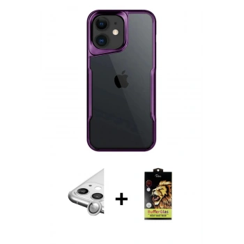 MARSİLYAN™- iPhone 11 Kılıf Akış Çizgi Koleksiyonu - Siyah Buffer Cam Ekran Koruyucu + Raze Metal Kamera Lens - GS