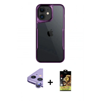 MARSİLYAN™- iPhone 11 Kılıf Akış Çizgi Koleksiyonu - Siyah Buffer Cam Ekran Koruyucu + Raze Metal Kamera Lens - MR