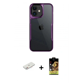 MARSİLYAN™- iPhone 11 Kılıf Akış Çizgi Koleksiyonu - Siyah Buffer Cam Ekran Koruyucu + Renkli Kamera Lens Koruma Cam - PE