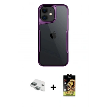 MARSİLYAN™- iPhone 11 Kılıf Akış Çizgi Koleksiyonu - Siyah Buffer Cam Ekran Koruyucu + Pers Alüminyum Kamera Lens - YL