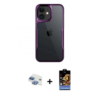 MARSİLYAN™- iPhone 11 Kılıf Akış Çizgi Koleksiyonu - Siyah Buffer Hayalet Cam Ekran Koruyucu + Pers Alüminyum Kamera Lens - GI