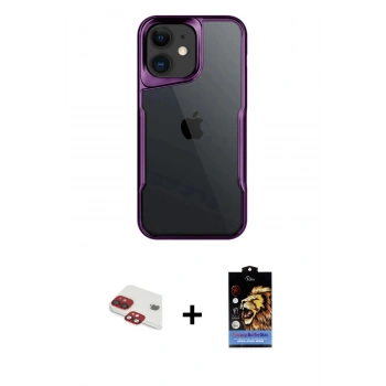 MARSİLYAN™- iPhone 11 Kılıf Akış Çizgi Koleksiyonu - Siyah Buffer Hayalet Cam Ekran Koruyucu + Pers Alüminyum Kamera Lens - KI