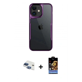 MARSİLYAN™- iPhone 11 Kılıf Akış Çizgi Koleksiyonu - Siyah Buffer Hayalet Cam Ekran Koruyucu + Pers Alüminyum Kamera Lens - LT