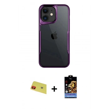 MARSİLYAN™- iPhone 11 Kılıf Akış Çizgi Koleksiyonu - Siyah Buffer Hayalet Cam Ekran Koruyucu + Rainbow Kamera Lens Koruma Cam - KI