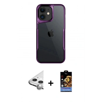 MARSİLYAN™- iPhone 11 Kılıf Akış Çizgi Koleksiyonu - Siyah Buffer Hayalet Cam Ekran Koruyucu + Raze Metal Kamera Lens - GS