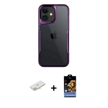 MARSİLYAN™- iPhone 11 Kılıf Akış Çizgi Koleksiyonu - Siyah Buffer Hayalet Cam Ekran Koruyucu + Renkli Kamera Lens Koruma Cam - SI