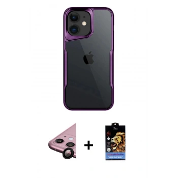 MARSİLYAN™- iPhone 11 Kılıf Akış Çizgi Koleksiyonu - Siyah Buffer Hayalet Cam Ekran Koruyucu + Raze Metal Kamera Lens - SH