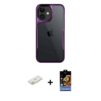 MARSİLYAN™- iPhone 11 Kılıf Akış Çizgi Koleksiyonu - Siyah Buffer Hayalet Cam Ekran Koruyucu + Renkli Kamera Lens Koruma Cam - TU
