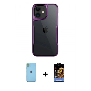 MARSİLYAN™- iPhone 11 Kılıf Akış Çizgi Koleksiyonu - Siyah Buffer Hayalet Cam Ekran Koruyucu + Neon Fosforlu Kamera Lens - YL