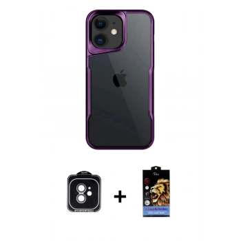 MARSİLYAN™- iPhone 11 Kılıf Akış Çizgi Koleksiyonu - Siyah Buffer Hayalet Cam Ekran Koruyucu + PVD Metal Kamera Lens - YL
