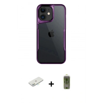 MARSİLYAN™- iPhone 11 Kılıf Akış Çizgi Koleksiyonu - Siyah Joko Magic 5D Hayalet Cam + Renkli Kamera Lens Koruma Cam - SI