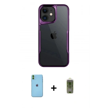 MARSİLYAN™- iPhone 11 Kılıf Akış Çizgi Koleksiyonu - Siyah Joko Magic 5D Hayalet Cam + Neon Fosforlu Kamera Lens - YL