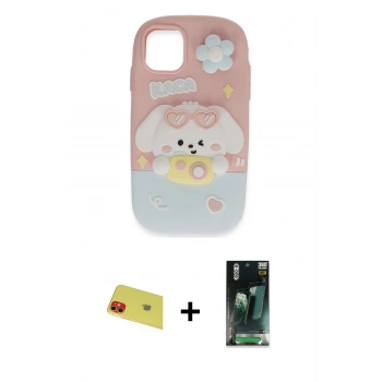 MARSİLYAN™- iPhone 11 Kılıf Akış Yansıma - Şeffaf 360 Full Body Arka Koruyucu + Rainbow Kamera Lens Koruma Cam - KI