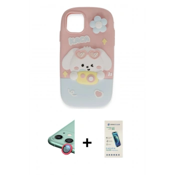 MARSİLYAN™- iPhone 11 Kılıf Akış Yansıma - Şeffaf Pasifik Cam Ekran Koruyucu + Raze Metal Kamera Lens - KI
