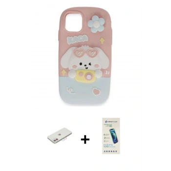 MARSİLYAN™- iPhone 11 Kılıf Akış Yansıma - Şeffaf Pasifik Cam Ekran Koruyucu + Renkli Kamera Lens Koruma Cam - PE