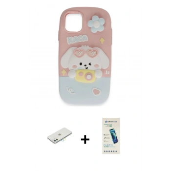 MARSİLYAN™- iPhone 11 Kılıf Akış Yansıma - Şeffaf Pasifik Cam Ekran Koruyucu + Renkli Kamera Lens Koruma Cam - SI