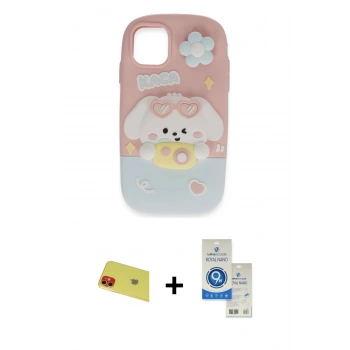 MARSİLYAN™- iPhone 11 Kılıf Akış Yansıma - Şeffaf Royal Nano Ekran Koruyucu + Rainbow Kamera Lens Koruma Cam - KI