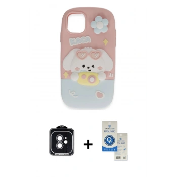 MARSİLYAN™- iPhone 11 Kılıf Akış Yansıma - Şeffaf Royal Nano Ekran Koruyucu + PVD Metal Kamera Lens - SH
