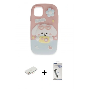 MARSİLYAN™- iPhone 11 Kılıf Akış Yansıma - Şeffaf Uv Polymer Nano Ekran Koruyucu + Renkli Kamera Lens Koruma Cam - YL