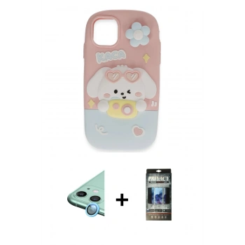 MARSİLYAN™- iPhone 11 Kılıf Akış Yansıma - Siyah 34D Hayalet Izgaralı Cam + Raze Metal Kamera Lens - MI