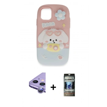 MARSİLYAN™- iPhone 11 Kılıf Akış Yansıma - Siyah 34D Hayalet Izgaralı Cam + Raze Metal Kamera Lens - MR